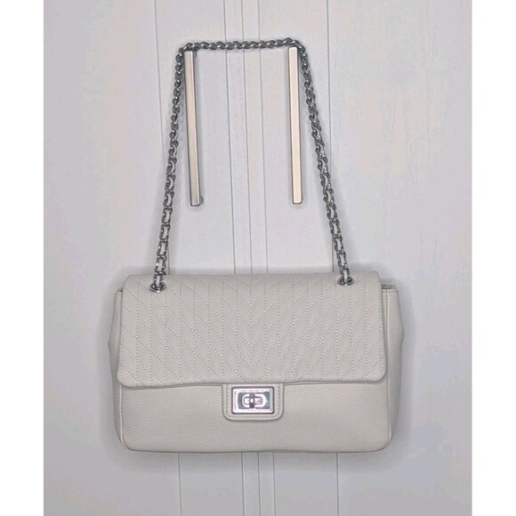 Karl Lagerfeld Agyness - White Leather Shoulder Bag, Adjustable Straps - Picture 5 of 5